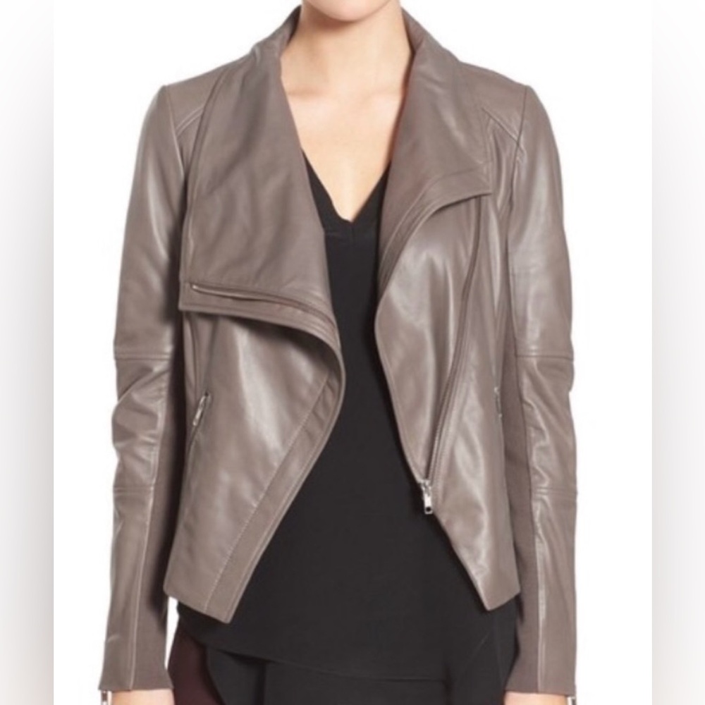 Trouvé Drape Front Leather Jacket - Size X Small, Gray